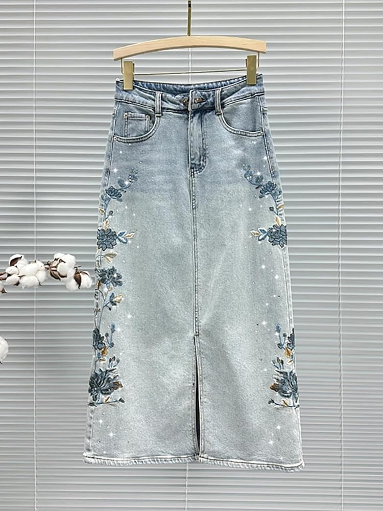 スカート Blue Flower Denim Skirt EMBROIDERED FLOWER DENIM SKIRT - Blue | ZARA United States
